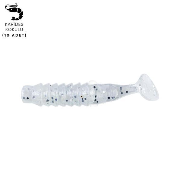Silikon Kurt Yem - 1,5g 45mm - Fishack - 10 Adet - Simli Beyaz - Karides Kokulu - Image 1
