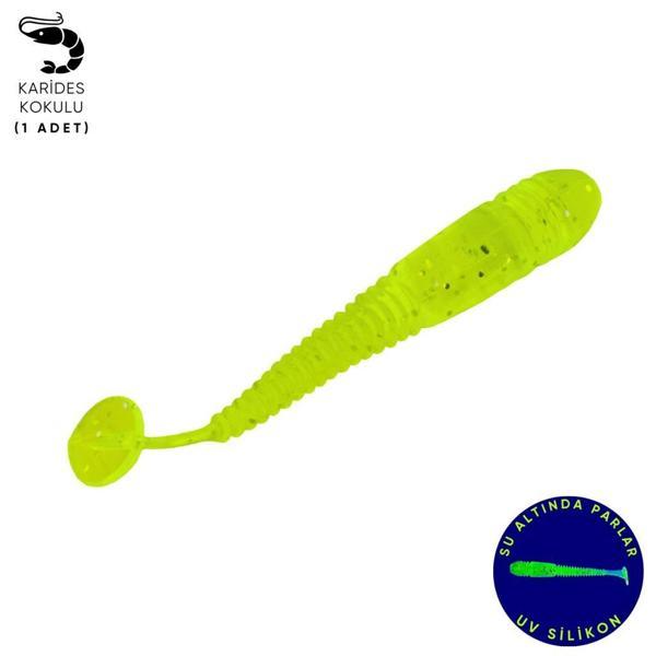 Silikon Kurt Yem - 1,1g 55mm - Fishack Wormix - 1 Adet - UV - Fluo Green - Karides Kokulu - Image 1