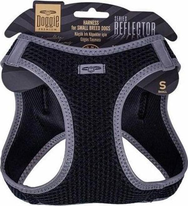 Doggie Havalı Dokuma Reflektör Küçük Irk Köpek Göğüs Tasması Small Siyah 32-38 Cm - Image 1