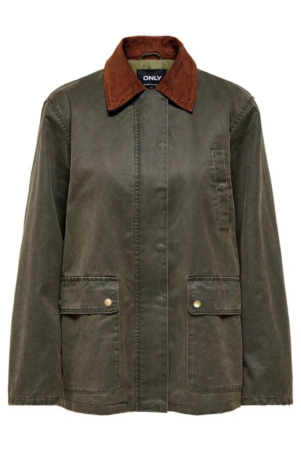 Only Onlashia Pamuklu Regular Fit Ceket Yaka Bayan Mont 15357495 YAĞ YEŞİLİ - Image 1