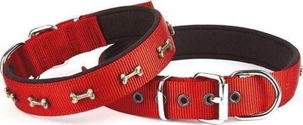 Doggie Comfort Dokuma Kemikli Köpek Boyun Tasması Large Kırmızı 2.5x42-50 Cm - Image 1