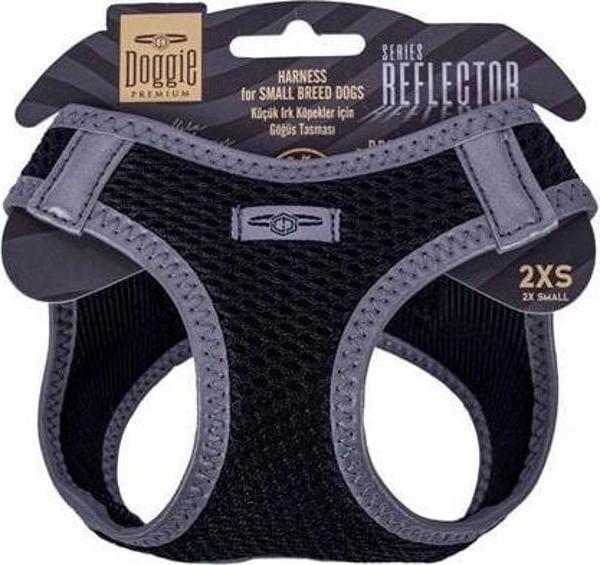 Doggie Havalı Dokuma Reflektör Küçük Irk Köpek Göğüs Tasması Xxsmall Siyah 26-30 Cm - Image 1
