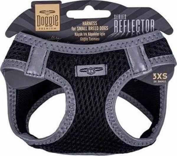 Doggie Havalı Dokuma Reflektör Küçük Irk Köpek Göğüs Tasması Xxxsmall Siyah 22-26 Cm - Image 1