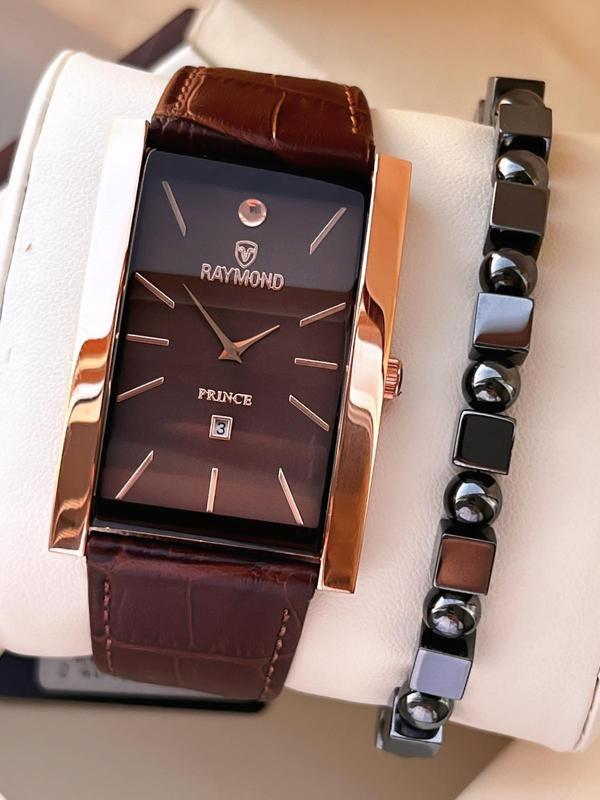 Raymond Nişan Ve Damatlara Özel Deri Kordon 2 Yıl Garantili 5 Atm Erkek Kol Saati+Bileklik RMD.49 - Image 1