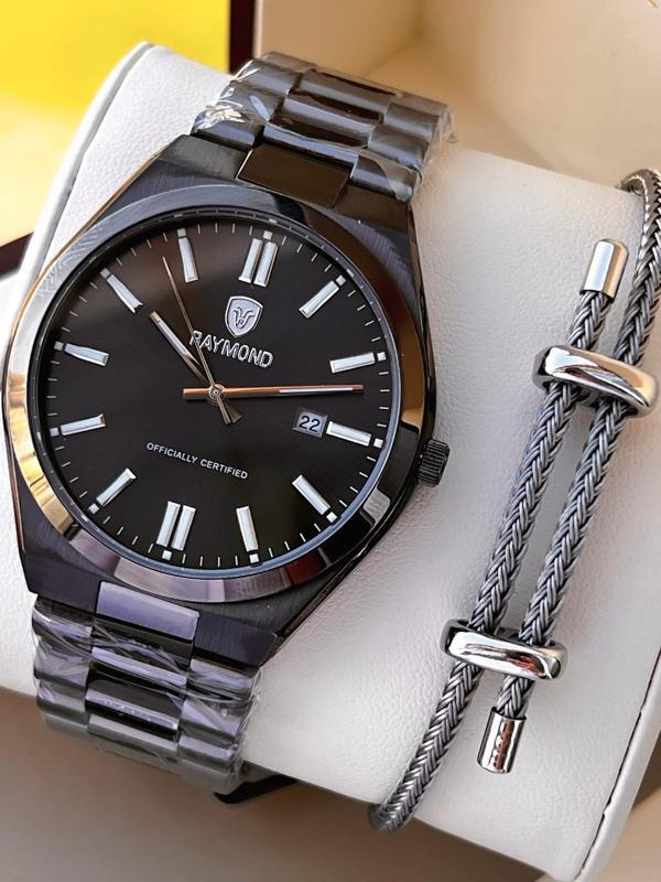 Raymond Nişan Ve Damatlara Özel Çelik Kordon 2 Yıl Garantili 5 Atm Erkek Kol Saati+Bileklik RMD.26 - Image 1