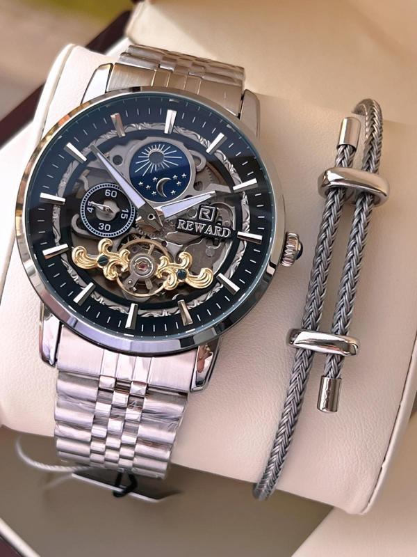 Reward Özel Tasarım Otomatik Mekanizma Çelik Kordon 5 Atm Suya Dayaknıklı Erkek Kol Saati W.14626.1 - Image 1