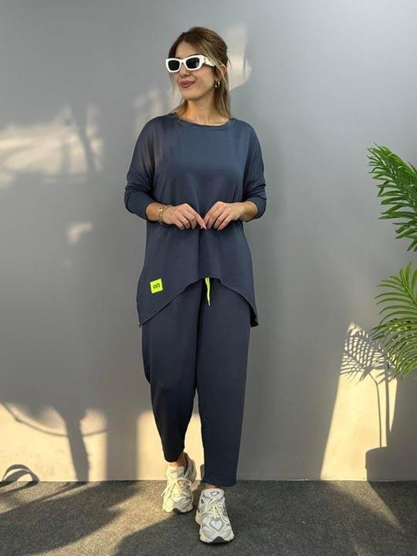 Kadın Iki Iplik Viskon Pamuk Kumaş Arma Detaylı Ikili Takım - Image 1