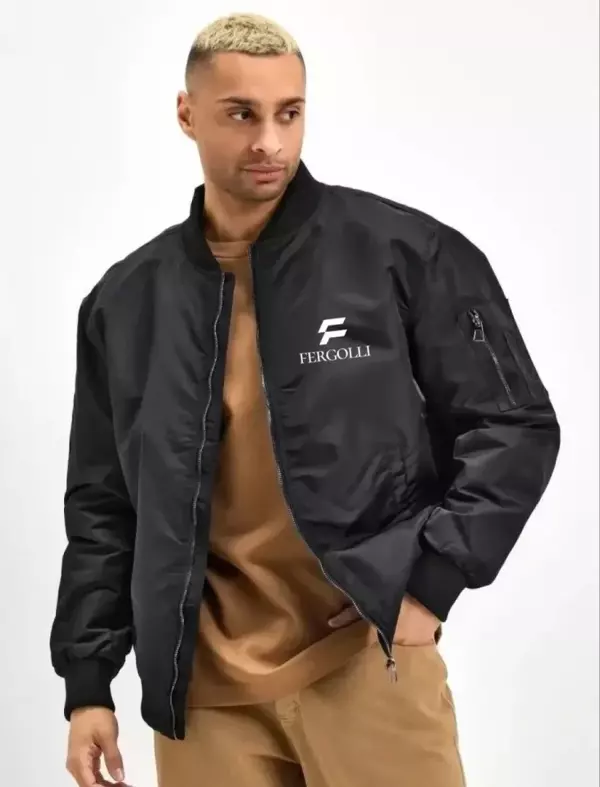 Unisex Uzun Kol Baskılı Bomber Ceket - Siyah - Image 1