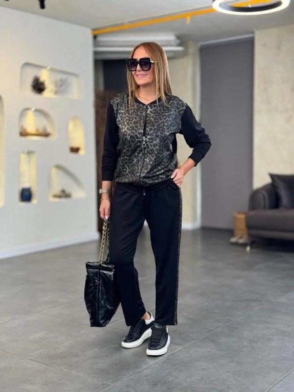 Kadın İki İplik Kumaş Yılan Desenli Fermuarlı İkili Takım - Image 1