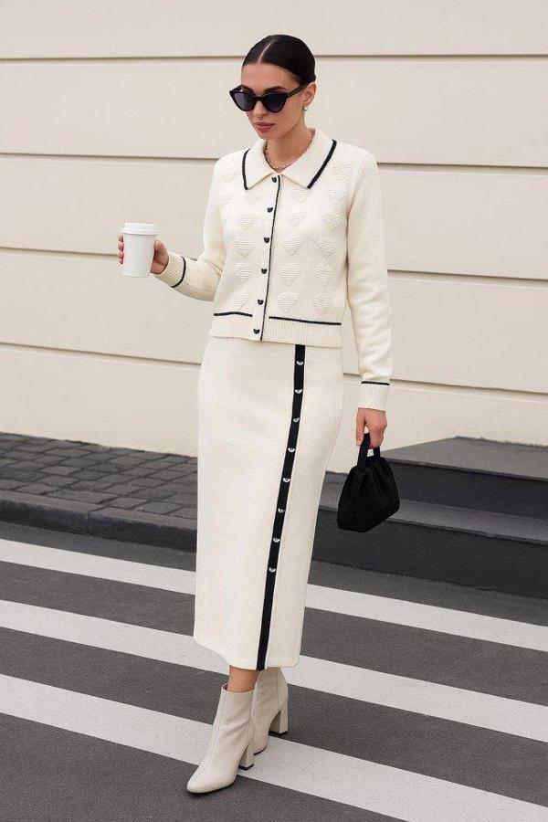 Kadın şerit Detay Ceket Ve Etek ıkılı Takım - Image 1