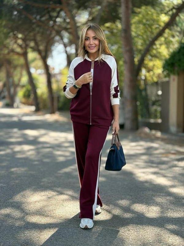 Kadın Hakim Yaka şerit Detay Hırka Ve Bol Paça Pantolon Ikili Takım - Image 1