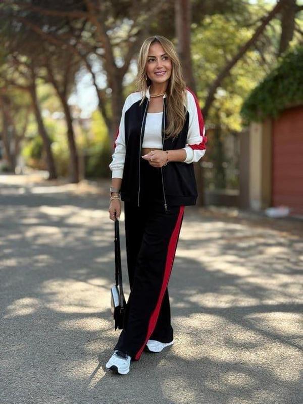 Kadın Hakim Yaka şerit Detay Hırka Ve Bol Paça Pantolon Ikili Takım - Image 1