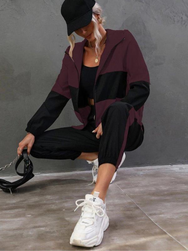 Kadın Uzun Kollu Kapşonlu önden Fermuarlı Viskon Iki Iplik Bluz Ve Pantolon Ikili Takım - Image 1