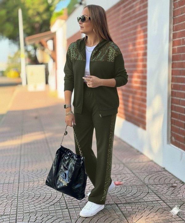 Kadın Uzun Kollu önden Fermuarlı Pul Payetli Alt üst Viskon Iki Iplik Takım - Image 1