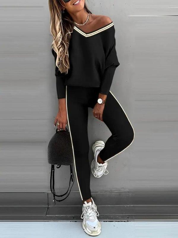 Kadın Uzun Kollu Tek Omuzu Açık Detaylı Viskon Iki Iplik Bluz Ve Pantolon Ikili Takım - Image 1