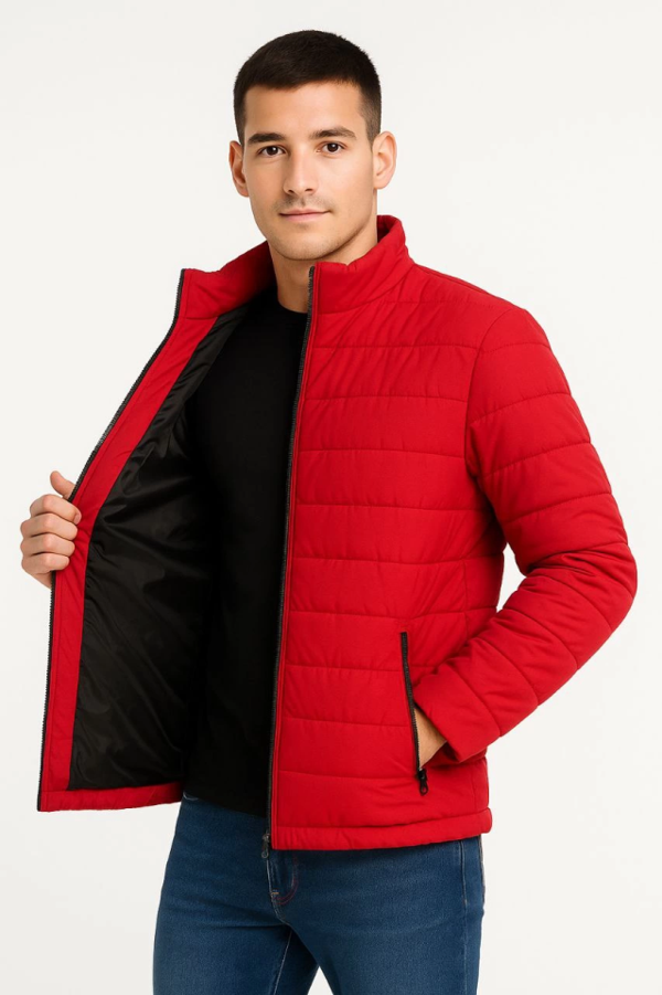 Erkek Bomber Mont Ceket – Su İtici Kumaş, Kapitone Astarlı, Fermuarlı, Kışlık - Kırmızı - Image 1