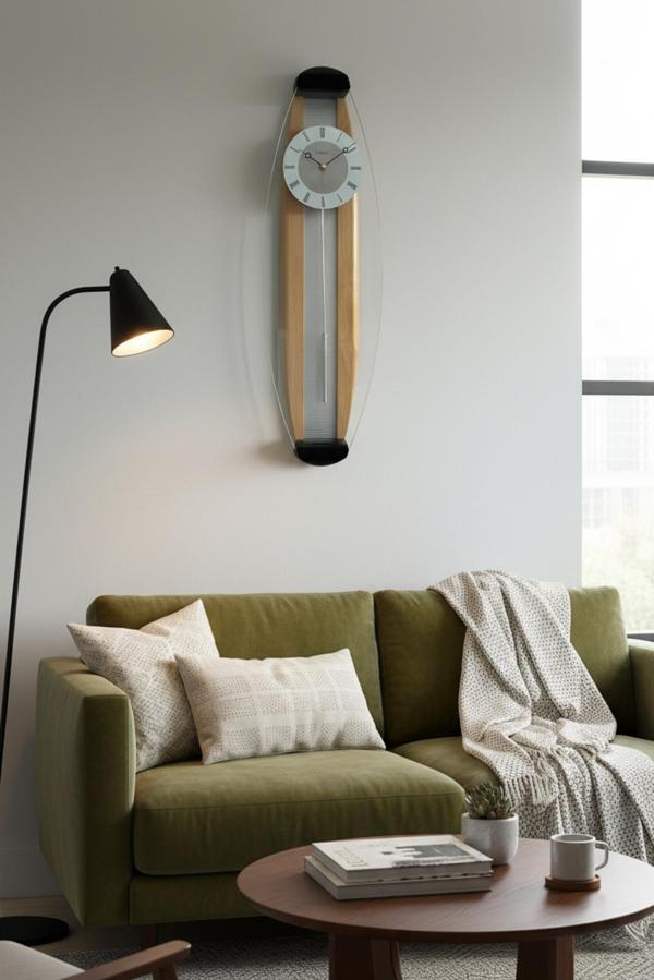 Regal Dikdörtgen Camlı Sarkaçlı Modern Tasarım Duvar Saati - Image 1