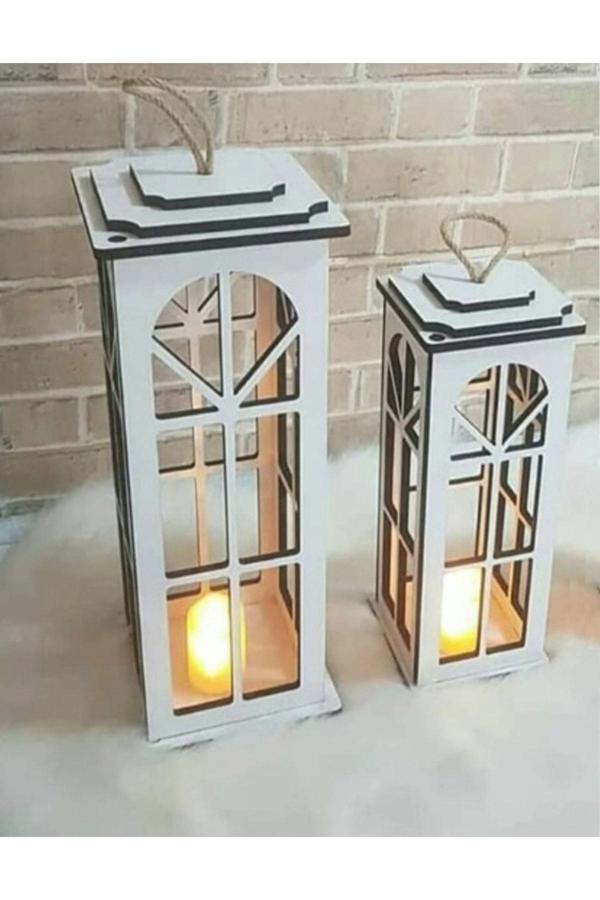 Dekoratif Fener 2'li-beyaz - Image 1