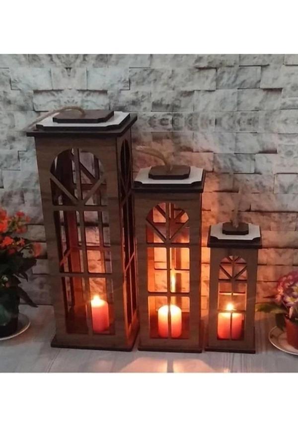 Adımshops Dekoratif 3'lü Set Mumluk,ahşap - Image 1