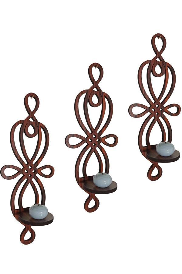 Kahverengi Ahşap Mumluk 3 lü - Image 1