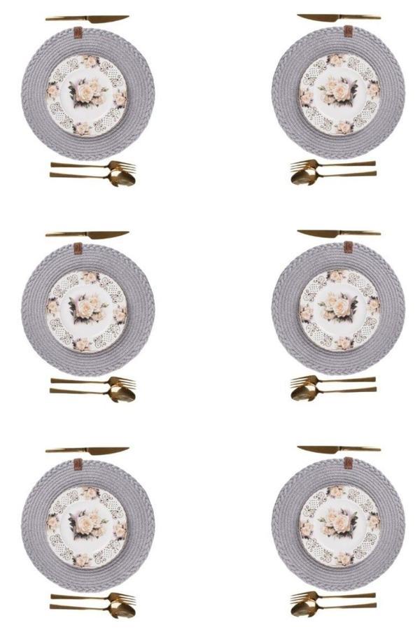 Vos Versa Amerikan Servis 6!lı Supla Lux Sunum Tabak Altlığ - Yuvarlak Gri  VVHM0045 - Image 1