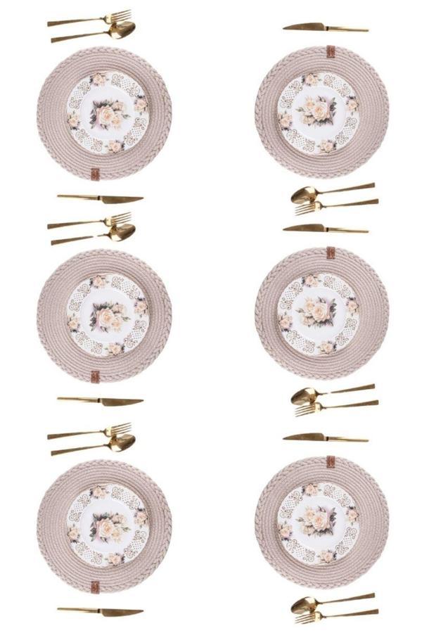 Vos Versa Amerikan Servis  6'lı Supla Lux Sunum Tabak Altlığ - Yuvarlak Bej VVHM0040 - Image 1