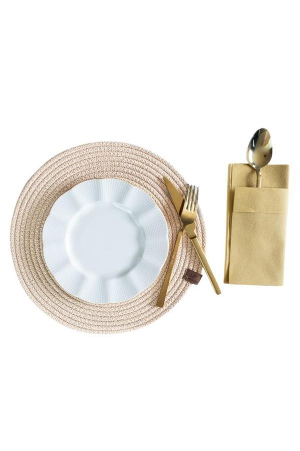 Vos Versa Amerikan Servis Tekli Supla Lux Sunum Tabak Altlığ - Yuvarlak Bej VVHM0039 - Image 1