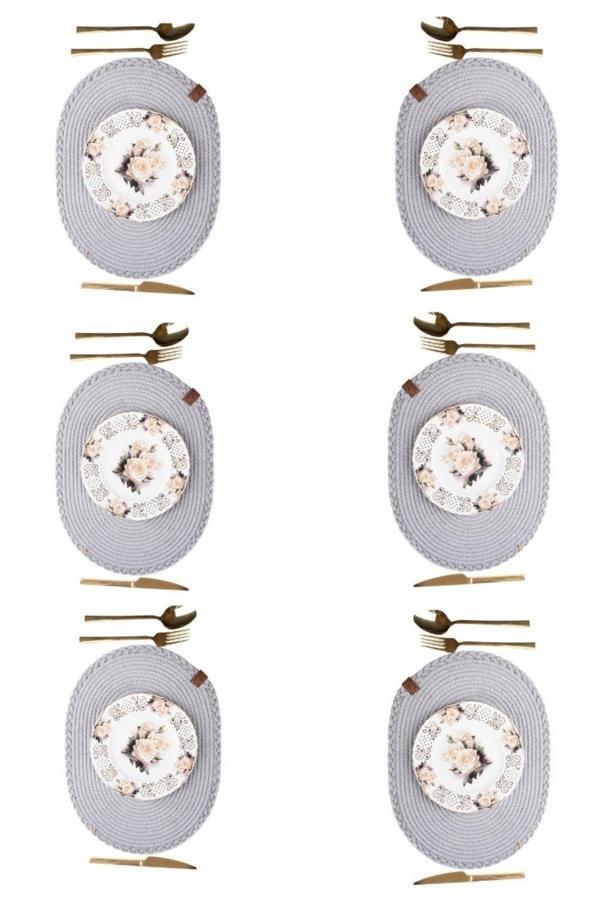 Vos Versa Amerikan Servis 6!lı Supla Lux Sunum Tabak Altlığ - Oval Gri  VVHM0043 - Image 1