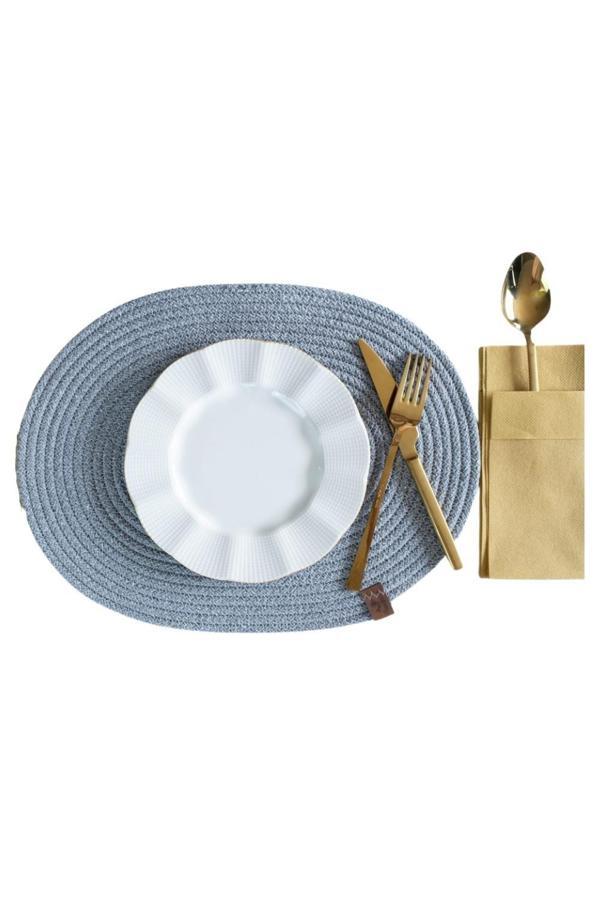 Vos Versa Amerikan Servis Tekli Supla Lux Sunum Tabak Altlığ - Oval Gri VVHM0042 - Image 1