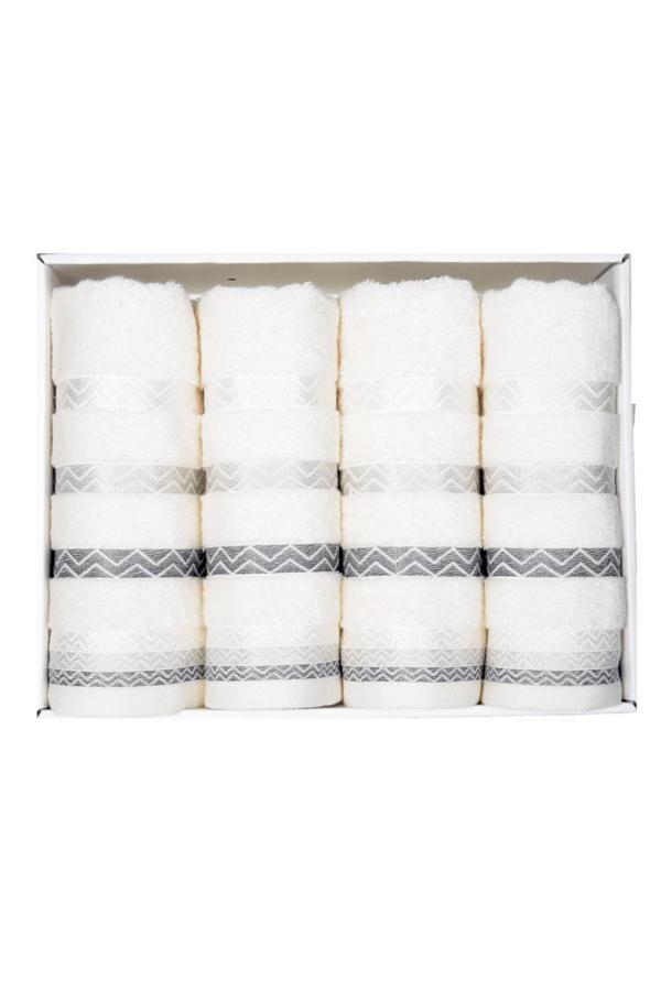 Vos Versa Bursa Varak Serisi 50x90cm %100 Pamuk 4lü Yüz Havlusu Beyaz VVHM0026 - Image 1