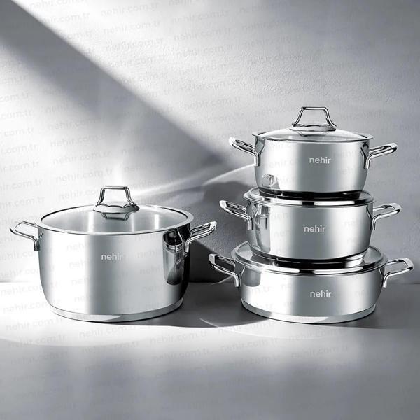 Nehir Silver Klasik 8 Parça Çelik Tencere Seti - Image 1