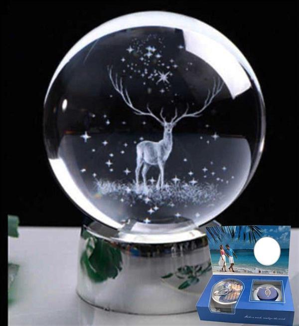 Kristal Küre Geyik Led Gece Lambası ve İstiridye İçinde İnci Kolye Hediye Seti - Image 1