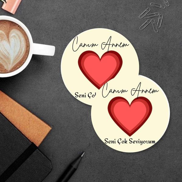 Canım Annem Tasarımlı MDF İkili Bardak Altlığı – Anneler Günü Hediyesi - Image 1