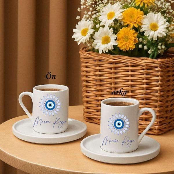 Nazar Boncuklu Kişiye Özel Türk Kahvesi Fincanı – İsim Yazılı Hediyelik 1 adet - Image 1