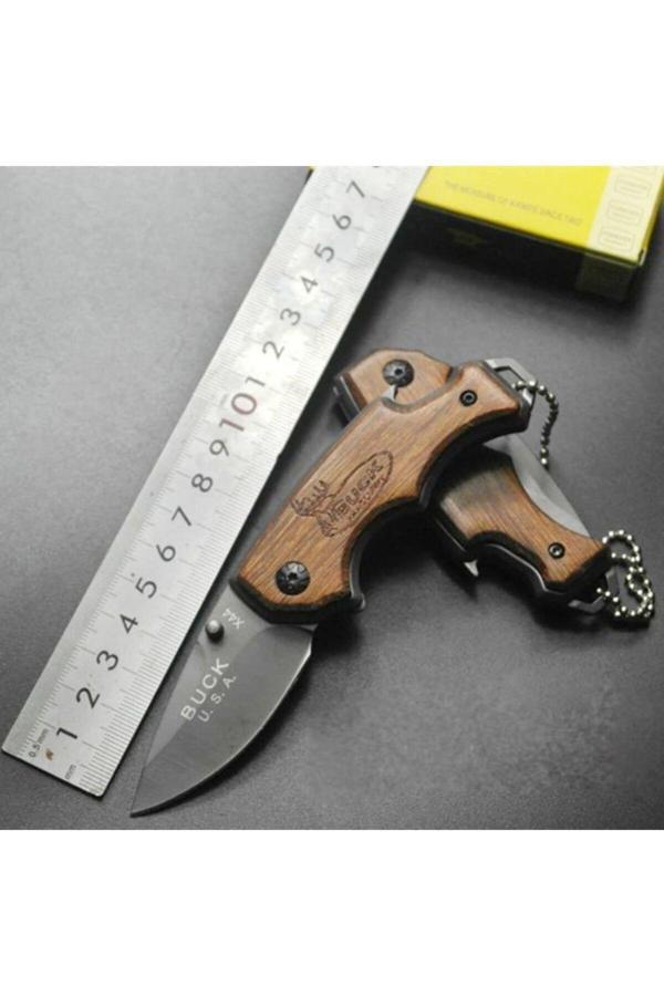 İsme Özel Buck Serisi X44 Ahşap Kabzeli Cep Cep Kamp Outdoor Bıçağı - Image 1