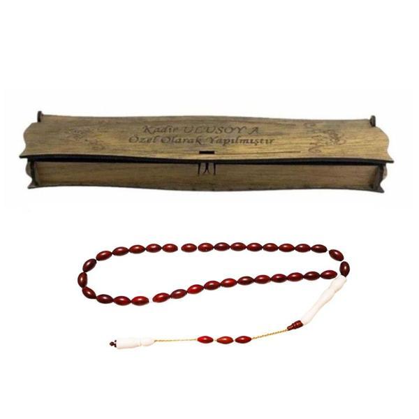 Kişiye Özel Kutulu Deve Kemiği İmameli Arpa Kesim Kınalı Kuka Tesbih – Şık Ahşap Hediye Kutulu Özel Tasarım - Image 1