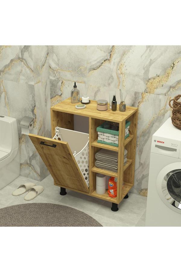 Home Mobiga Loren Çamaşır Kirli Sepetli Raflı Banyo Dolabı - Image 1