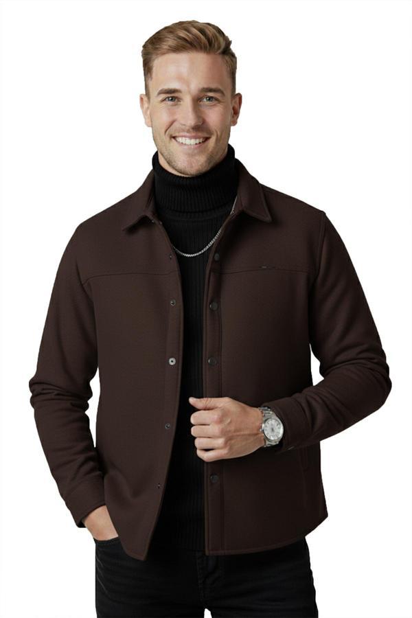 DeepSEA Erkek Kahve Likralı Rahat Kalıp Cepsiz Kaşe Ceket – Çıt Çıtlı, Esnek Şık Model Ceket 0760 - Image 1