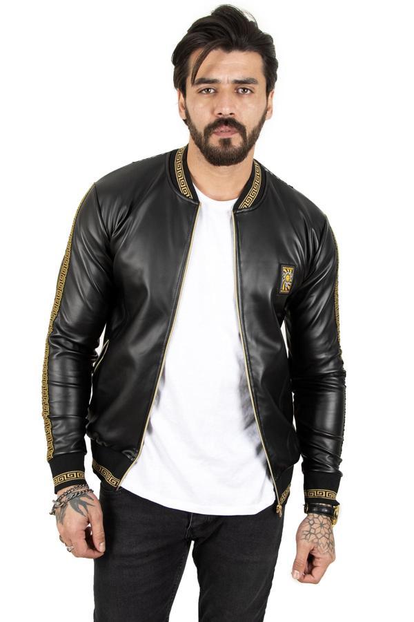 DeepSEA Erkek Siyah Etnik Desen Suni Deri Mont 2210350 - Image 1