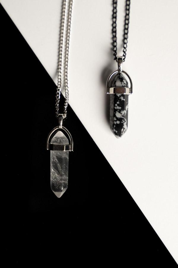 Taşmeran Kristal Kuvars-Obsidyen Doğal Taş Çivi Çift Sevgili Kolyeleri Tky0239 - Image 1