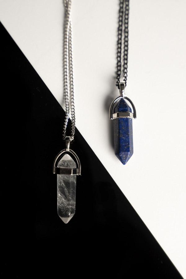 Taşmeran Kristal Kuvars-Lapis Lazuli Doğal Taş Çivi Çift Sevgili Kolyeleri Tky0238 - Image 1