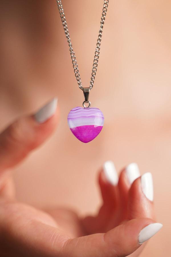 Taşmeran Damarlı Pembe Akik Doğal Taş Kalpli Kolye Tky0263 - Image 1