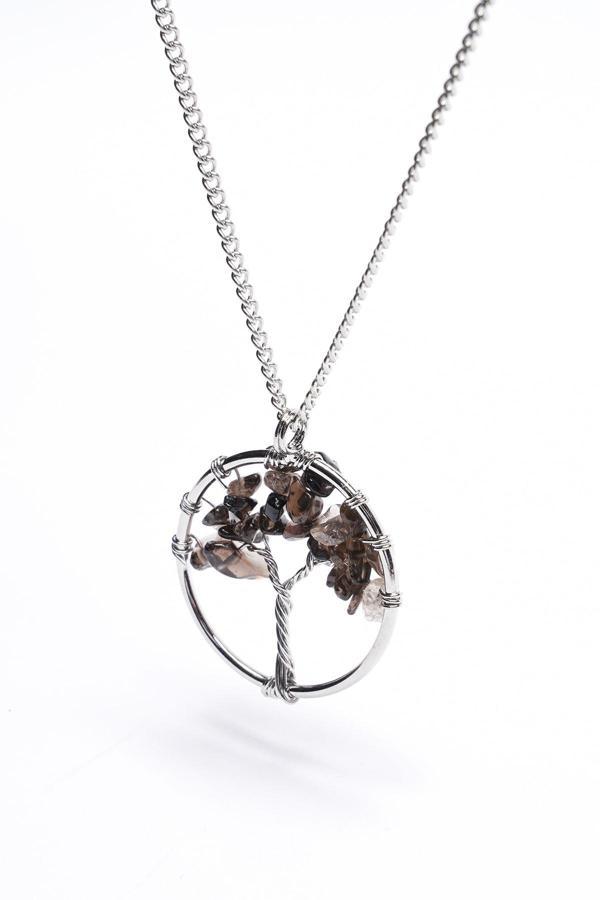 Taşmeran Dumanlı Kuvars Doğal Taş Hayat Ağacı Kolye Tky0201 - Image 1