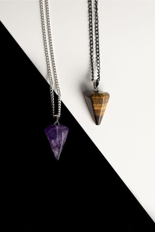 Taşmeran Ametist Kaplangözü Doğal Taş Pandül Çift Sevgili Kolyeleri Tky0228 - Image 1