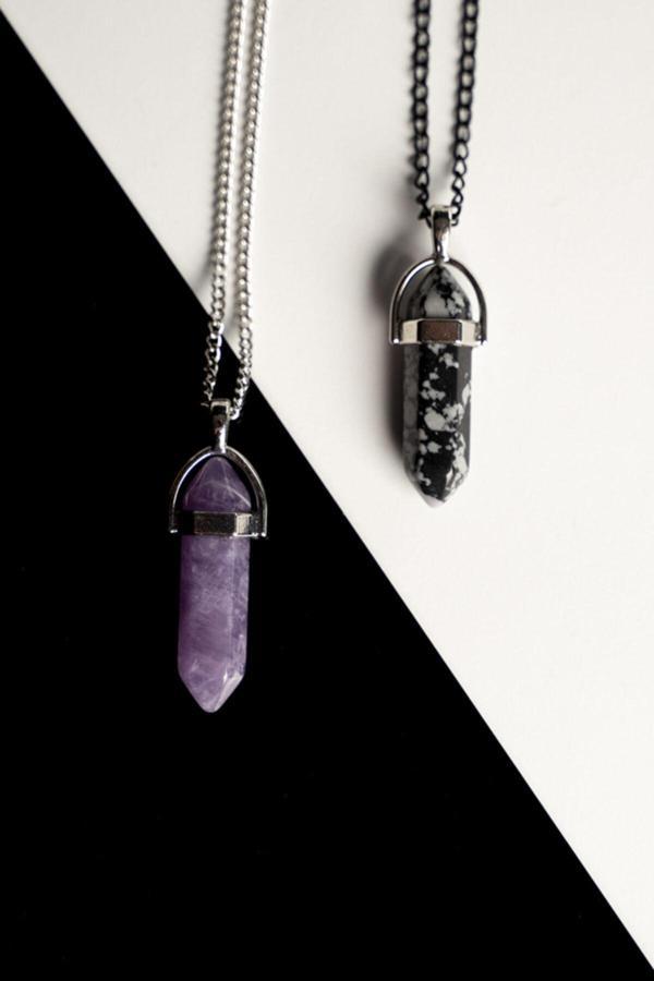 Taşmeran Ametist-Obsidyen Doğal Taş Çivi Çift Sevgili Kolyeleri Tky0231 - Image 1