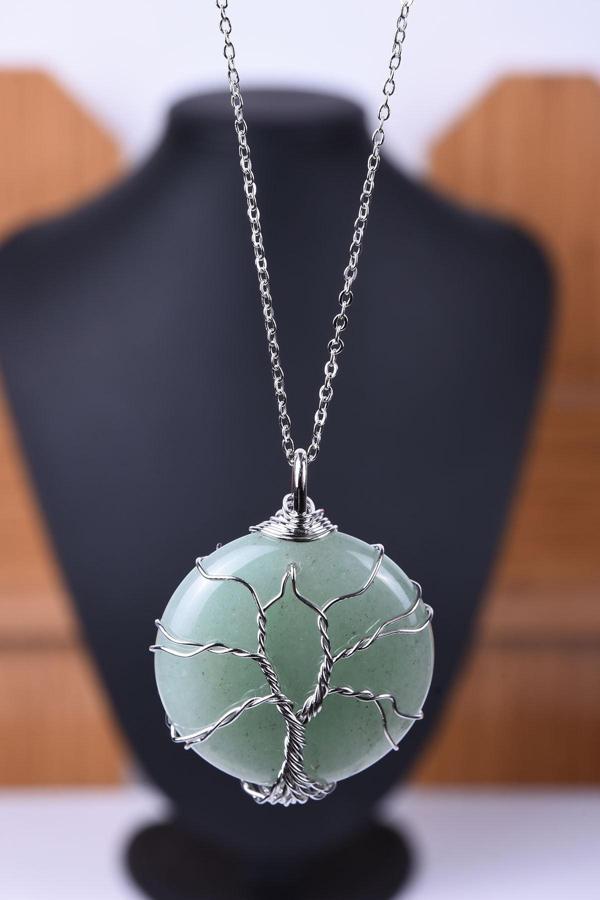 Taşmeran Aventurin Doğal Taş Tel Sarmalı Damla Kolye - Image 1