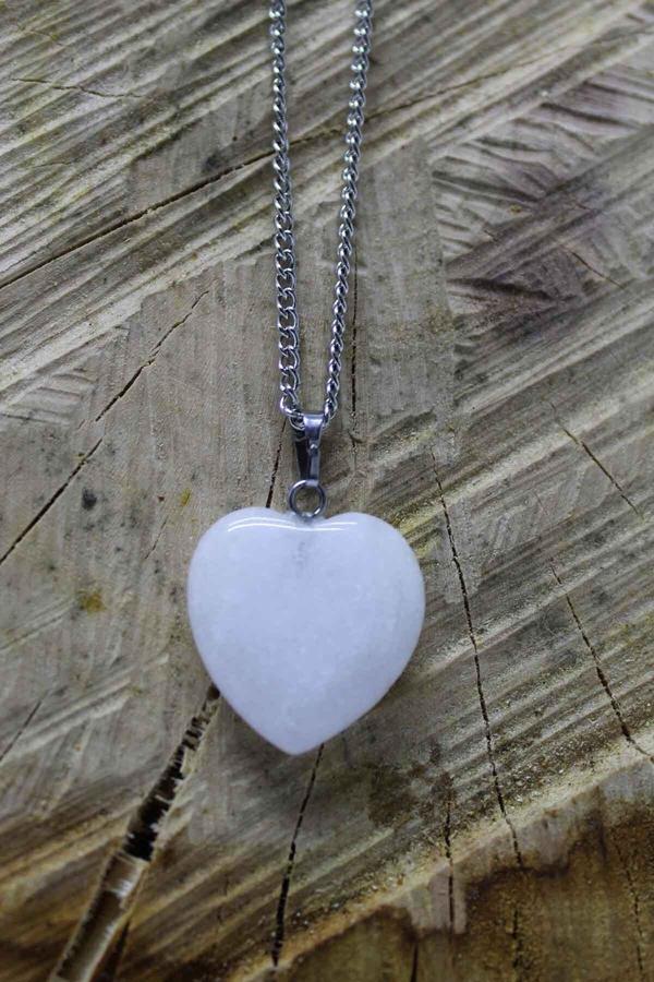 Taşmeran Kuvars Doğal Taş Kalpli Kolye Tky0109 - Image 1