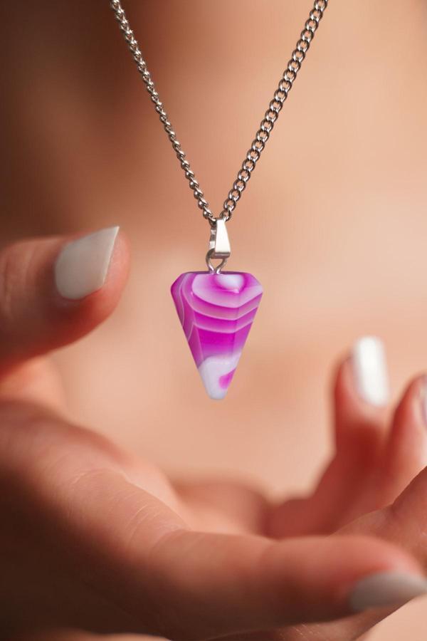 Taşmeran Damarlı Pembe Akik Doğaltaş Pandül Kolye Tky0260 - Image 1