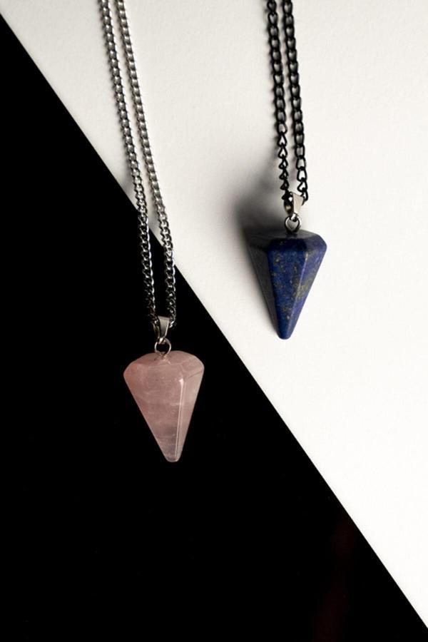 Taşmeran Pembe Kuvars-Lapis Lazuli Doğal Taş Pandül Çift Sevgili Kolyeleri Tky0227 - Image 1