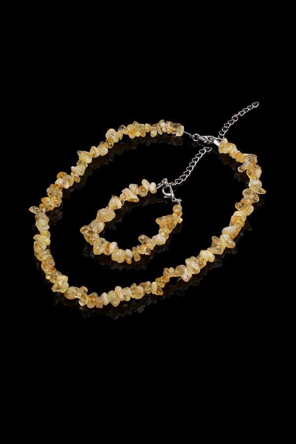 Taşmeran Sitrin Kırık Doğal Taş Bileklik-Kolye Seti Tky0276 - Image 1